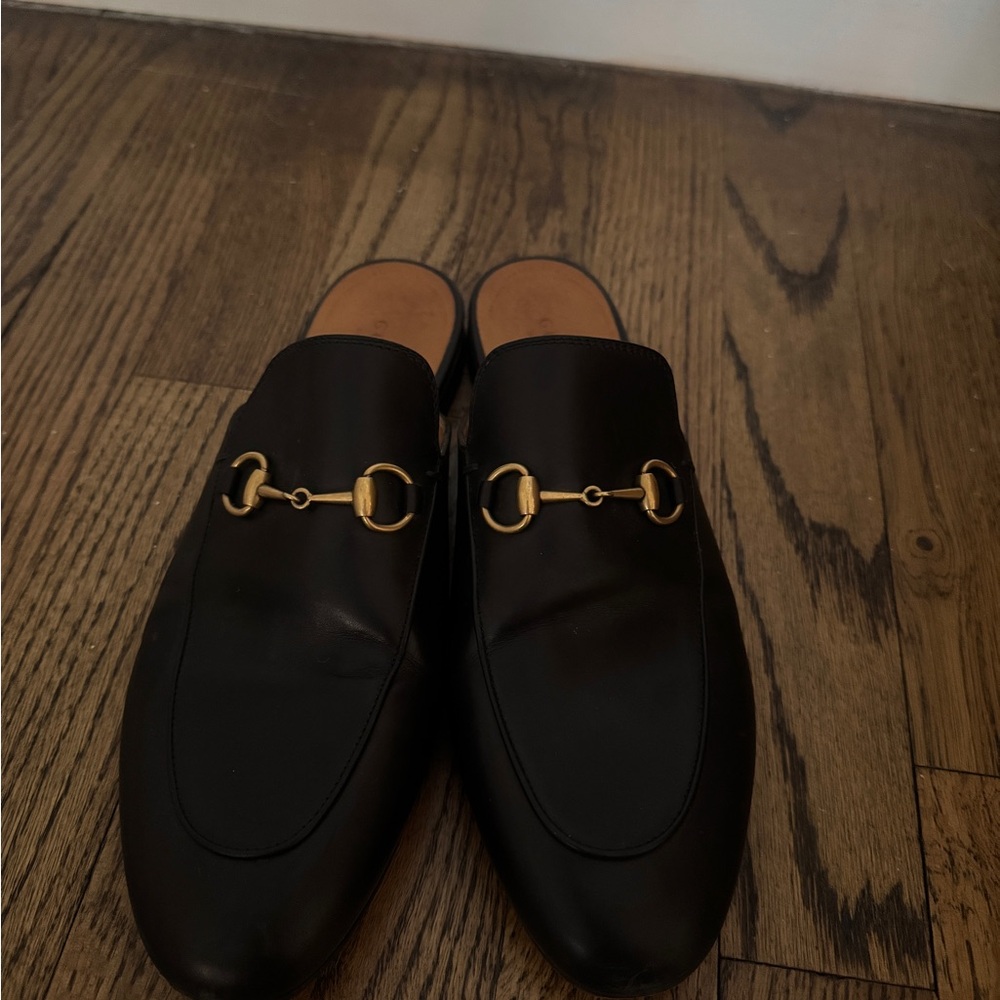 Gucci Black and Gold Princetown Slipper Slides